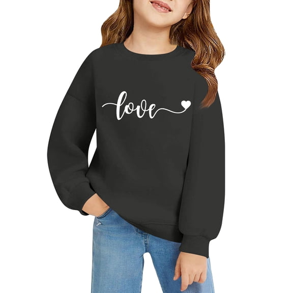 CCRFTGI Valentines Girls Sweatshirt Size 7 Preppy Love Letter Print Pullover Shirts Oversized Long Sleeve Trendy Hoodies Soft Crew Neck Fall Winter Shirts Girls Clothes Dark Gray 12-13Y