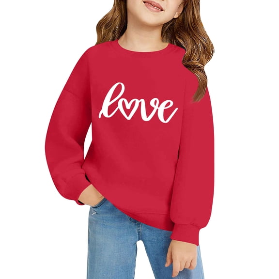 CCRFTGI Valentines Girls Sweatshirt Size 8 Preppy Love Letter Print Pullover Shirts Oversized Long Sleeve Trendy Hoodies Comfort Crew Neck Fall Winter Shirts Girls Clothes Red 3-4Y