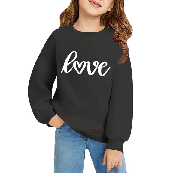 CCRFTGI Valentines Girls Sweatshirt Size 8 Preppy Love Letter Print Pullover Sweatshirt Casual Long Sleeve Pullover Tops Comfort Crew Neck Fall Winter Shirts Gifts for Girls Dark Gray 9-10Y