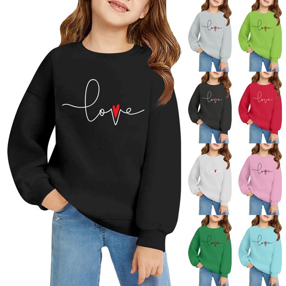 CCRFTGI Valentines Sweatshirt for Girls 10-12 Preppy Love Letter Print Pullover Shirts Casual Long Sleeve Trendy Hoodies Soft Crew Neck Fall Winter Shirts Girls Clothes Blue 12-13Y