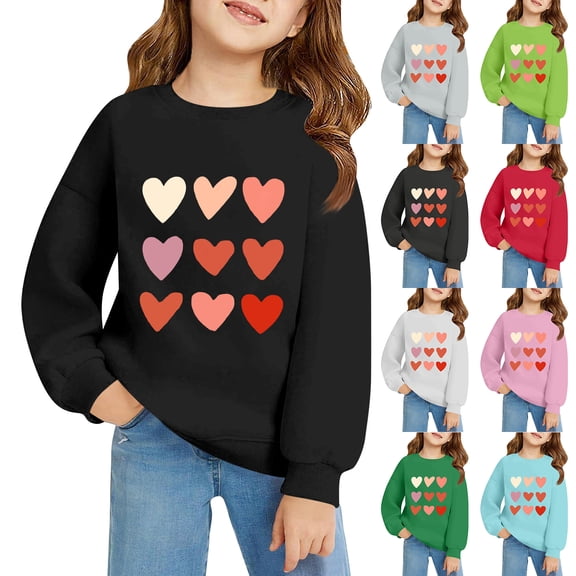 CCRFTGI Valentines Sweatshirt for Girls Size 10-12 Preppy Love Heart Print Pullover Sweatshirt Casual Long Sleeve Trendy Hoodies Soft Crew Neck Fall Winter Shirts Gifts for Girls White 5-6Y
