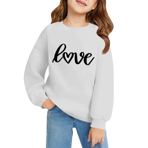 CCRFTGI Valentines Sweatshirt for Girls Size 7 Preppy Love Letter Print Pullover Shirts Casual Long Sleeve Trendy Hoodies Comfort Crew Neck Fall Winter Shirts Girls Clothes White 3-4Y