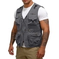 thumbnail image 1 of CCRFTGI Vest for Men Casual Lightweight Outdoor Fishing Work Safari Travel Hiking Running Golf Photo Sleeveless Cargo Vest Jacket Multi Pockets Gray M, 1 of 7