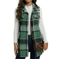thumbnail image 1 of CCRFTGI Vest Tops for Women Flannel Buffalo Plaid Blazer Vest Casual Lapel Sleeveless Cardigan Trench Coat Top Warm Winter Long Button Down Shirt Jacket Dark Green S, 1 of 9