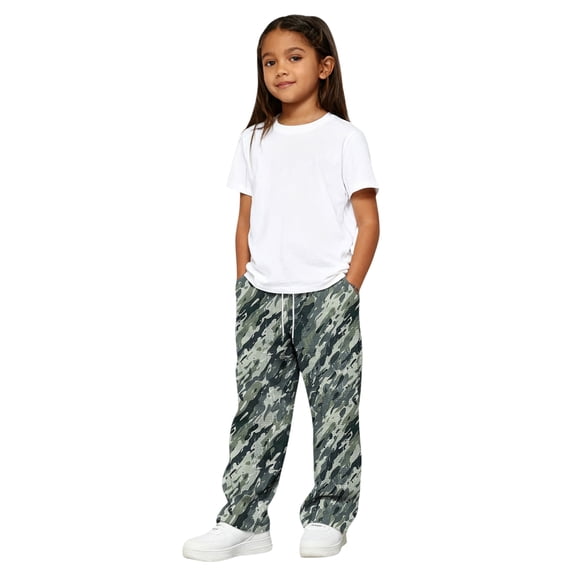 CCRFTGI Waffle Sweatpants for Boys Girls 10-12 Athletic Camo Pant Casual Basic Open Bottom Elastic Waist Sweatpant Comfort Lounge Pant Army Green 7-8Years