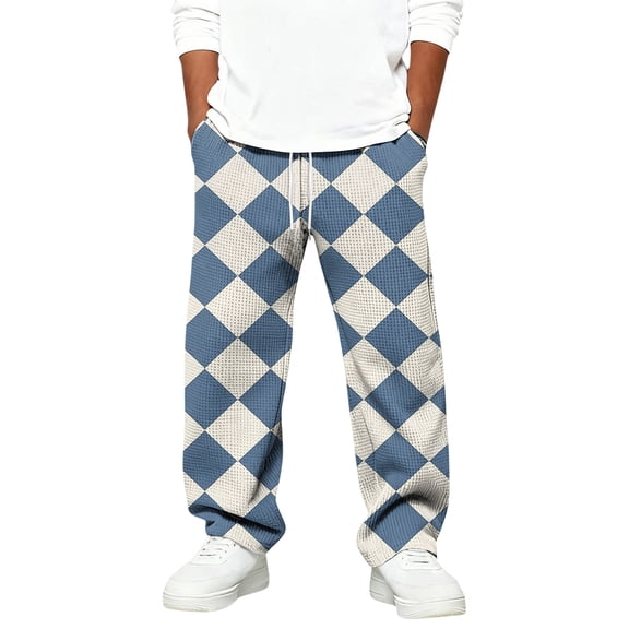 CCRFTGI Waffle Sweatpants for Boys Girls 10-12 Baggy Plaid Color block Pants Casual Basic Open Bottom Elastic Waist Sweatpant Soft Lounge Pant Blue 12-13Years