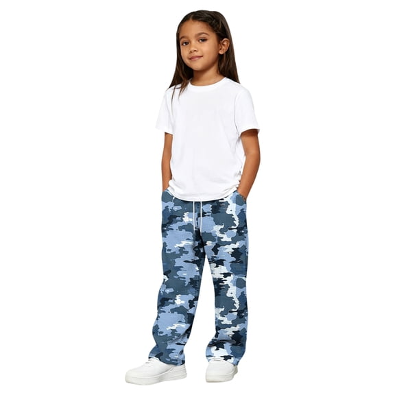 CCRFTGI Waffle Sweatpants for Girls Boys Size 7 Athletic Camo Pant Casual Vintage Open Bottom Elastic Waist Sweatpant Comfort Lounge Pant Turquoise 5-6Years