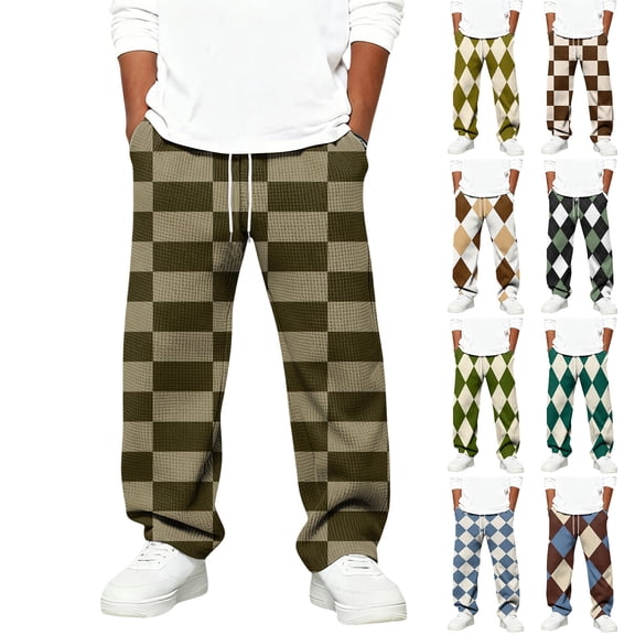 CCRFTGI Waffle Sweatpants for Girls Boys Size 7 Baggy Plaid Color block Pant Casual Basic Open Bottom Elastic Waist Sweatpant Comfort Lounge Pant Green 11-12Years
