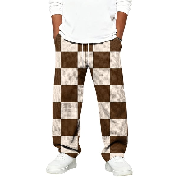 CCRFTGI Waffle Sweatpants for Girls Boys Size 7 Baggy Plaid Color block Pants Casual Vintage Open Bottom Elastic Waist Sweatpant Soft Joggers Trousers Coffee 14-15Years