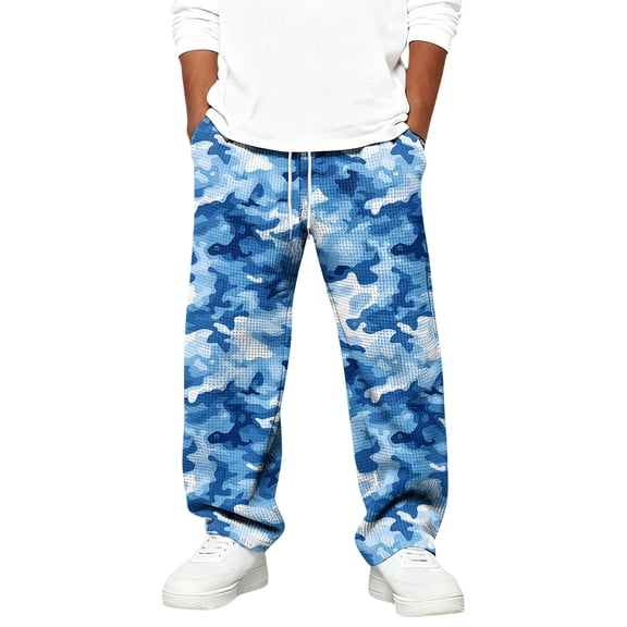CCRFTGI Waffle Sweatpants for Girls Boys Size 8 Athletic Camo Pants Casual Vintage Open Bottom Elastic Waist Sweatpant Lightweight Breathable Joggers Trousers Royal Blue 14-15Years