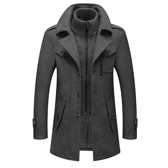 CCRFTGI Winter Coat Big and Tall Wool Blend Zipper Peacoat Thermal Single Breasted Gray Jackets Casual Lapel Overcoat with Pockets Gray 3XL