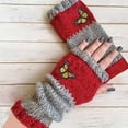 thumbnail image 1 of CCRFTGI Winter Gloves Women Fashion Fingerless Gloves Butterfly Warm Patchwork Vintage Knitted Design Women's Glove Red, 1 of 4