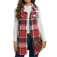 thumbnail image 1 of CCRFTGI Womens Long Vest Flannel Buffalo Plaid Blazer Vest Casual Lapel Sleeveless Blazer Jackets Outerwear Warm Winter Button Up Waistcoat Jackets Red M, 1 of 9