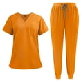 thumbnail image 1 of CCRFTGI Womens Scrubs Plus Size Medical Scrubs Stretchy V Neck Scrub Tops and Pants Scrubs Nursing Uniforms Tall Scrubs Sets Orange S, 1 of 2