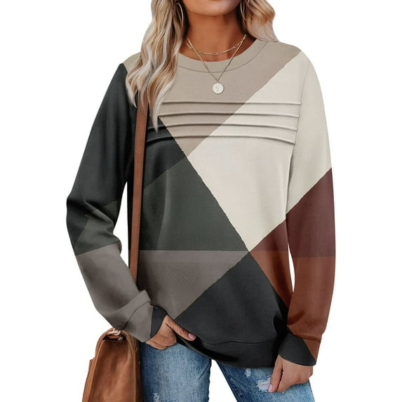 CCRFTGI Womens Sweatshirt Fashion Long Sleeve Crewneck Pullover Lightweight Geometric Ethnic Sweatshirt Dressy Casual Fall Pullover Sweaters Khaki M