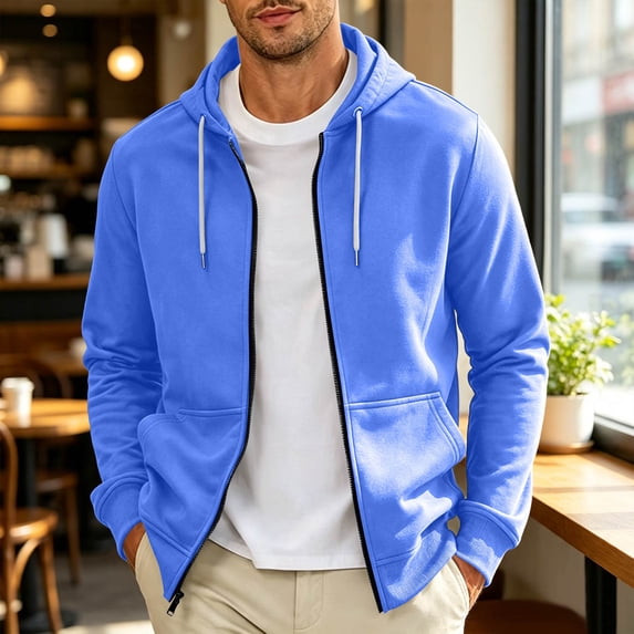 CCRFTGI Zip Up hoodie for Men Oversized Casual Jacket Sweatshirt Long Sleeve Fall Sweatshirts for Men Blue L