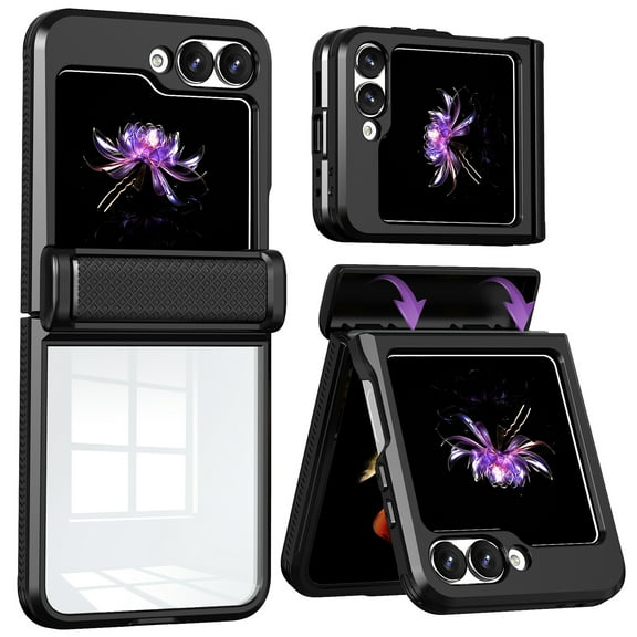 CCSamll for Samsung Galaxy Z Flip 6 Case Clear with Spring Hinge Cover, Slim Thin Phone Case Built-in Screen Protector Full-Body Shockproof Protective Cover for Galaxy Z Flip 6 RD Black