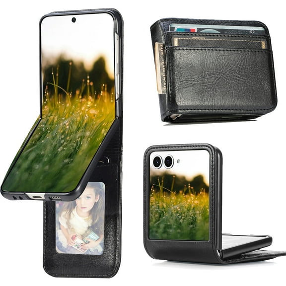 CCSamll for Samsung Galaxy Z Flip 7 Wallet Case with Card Holder, Business Style Premium PU Leather Hinge Protective Flip Phone Case Cover for Samsung Z Flip7 5G DK Black
