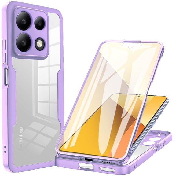 CCSamll for Xiaomi Redmi Note 13 5G Clear Case with Screen Protector, Full Body Protective Soft TPU Rugged Bumper Slim Case Shockproof Phone Cover for Xiaomi Redmi Note 13 5G QC Purple