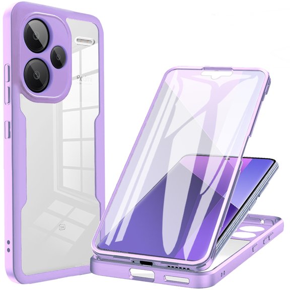CCSamll for Xiaomi Redmi Note 13 Pro+ Plus 5G Clear Case with Screen Protector, Full Body Protective Soft TPU Rugged Bumper Slim Case Shockproof Phone Cover for Redmi Note 13 Pro Plus 5G QC Purple