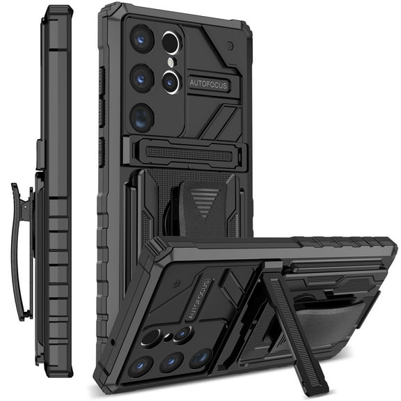 CCSamller for Samsung Galaxy S24 Ultra Case with Belt-Clip Kickstand Holster, Rugged & Durable Armor Case Heavy Duty Protection Cover for Samsung S24 Ultra JG Black