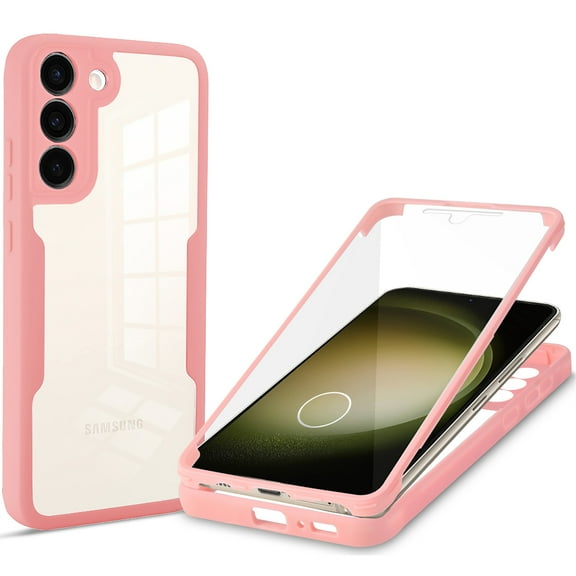 CCSamller Slim Case for Samsung Galaxy S23 Plus (Not S23) with Screen Protector, Full Body Clear Soft TPU Rugged Bumper Case Shockproof Phone Cover for Samsung Galaxy S23+ Plus QC Pink