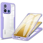 CCSamller Slim Case for Xiaomi Redmi 12C with Screen Protector, Full Body Clear Soft TPU Rugged Bumper Case Shockproof Phone Cover for Xiaomi Redmi 12C QC Purple