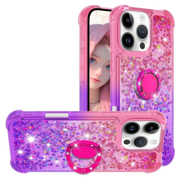 CCSmall for Apple iPhone 16 Pro Cute Case with Kickstand for Girls Women, Liquid Glitter Sparkle Bling Phone Case Gradient Floating Quicksand Cover for iPhone 16 Pro JB Pink Mauve