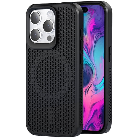 CCSmall for Apple iPhone 16 Pro Max Heat Dissipation Case with Magnetic Ring, Mesh Breathable Hollow Cellular Hole Slim Phone Case Cover for iPhone 16 Pro Max SR Black