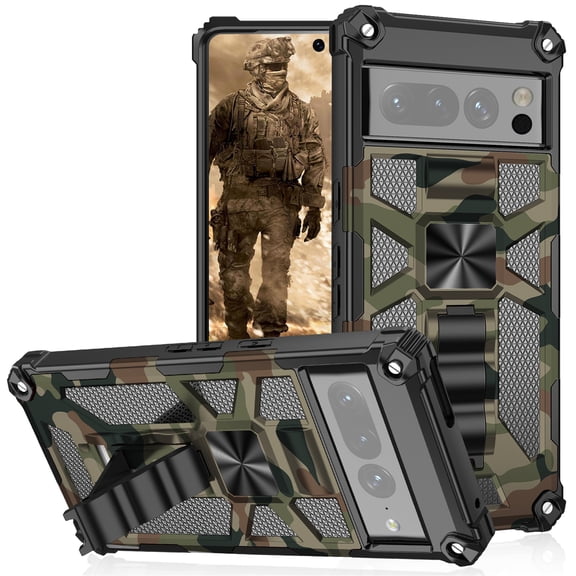 CCSmall Camouflage Case for Google Pixel 8 Pro (Not Pixel 8) with Kickstand, Camo Phone Cover Built-in 360° Rotate Ring Stand Case for Google Pixel 8 Pro MC Army Green