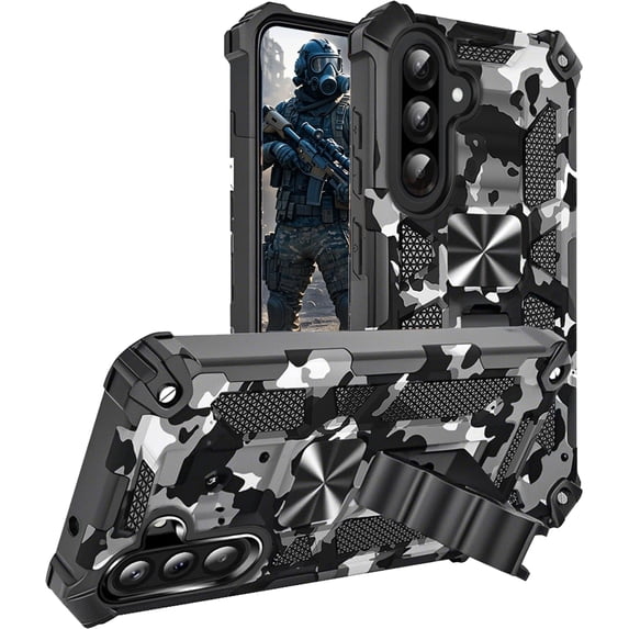 CCSmall Camouflage Case for Samsung Galaxy A56 with Kickstand for Men, Military Grade Shockproof Protective Phone Cover Built-in Stand Case for Samsung A56 Camo Black