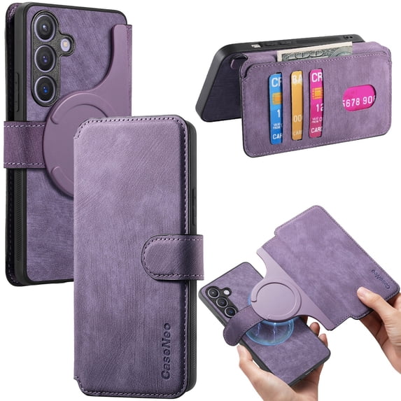 CCSmall Case for Samsung Galaxy S25 Plus Detachable Magnetic Wallet Phone Cover, RFID Blocking Material Retro Flip Leather Case with Card Slots for Galaxy S25 Plus KQX Purple