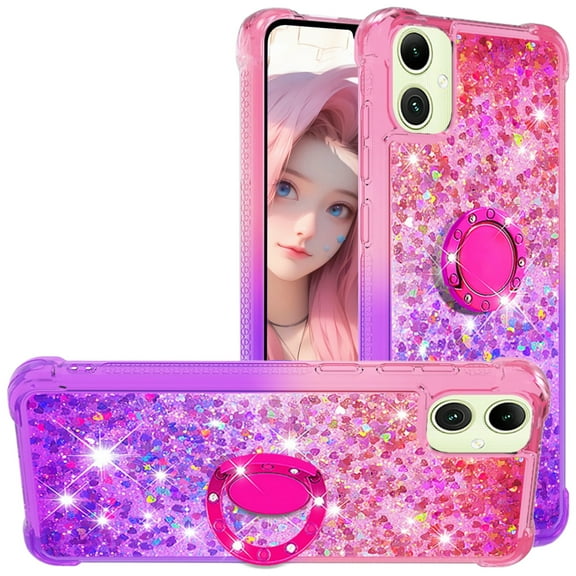 CCSmall Cute Case for Samsung Galaxy A06 with Kickstand for Girls Women, Liquid Glitter Sparkle Bling Phone Case Gradient Floating Quicksand Cover for Samsung Galaxy A06 JB Pink Mauve