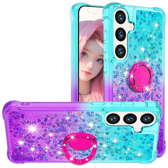 CCSmall Cute Case for Samsung Galaxy S24 FE (Not S24) with Kickstand for Women, Liquid Glitter Sparkle Bling Phone Case Gradient Floating Quicksand Cover for Samsung Galaxy S24 FE JB Bluish Violet