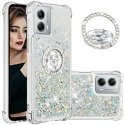 CCSmall Glitter Clear Sparkly Bling Case for Motorola Moto G 5G (2023) , Flowing Liquid Quicksand Cover with Diamond Ring Holder Case for Motorola Moto G 5G (2023) LSZ Silver