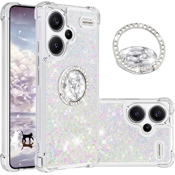 CCSmall Glitter Clear Sparkly Bling Case for Xiaomi Redmi Note 13 Pro Plus 5G , Flowing Liquid Quicksand Cover with Diamond Ring Holder Case for Redmi Note 13 Pro Plus 5G LSZ Colorful