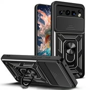 CCSmall for Google Pixel 8 Pro Case with Slide Camera Cover for Men, Military Grade Drop Phone Cover Case with Ring Kickstand for Google Pixel 8 Pro SJ Black