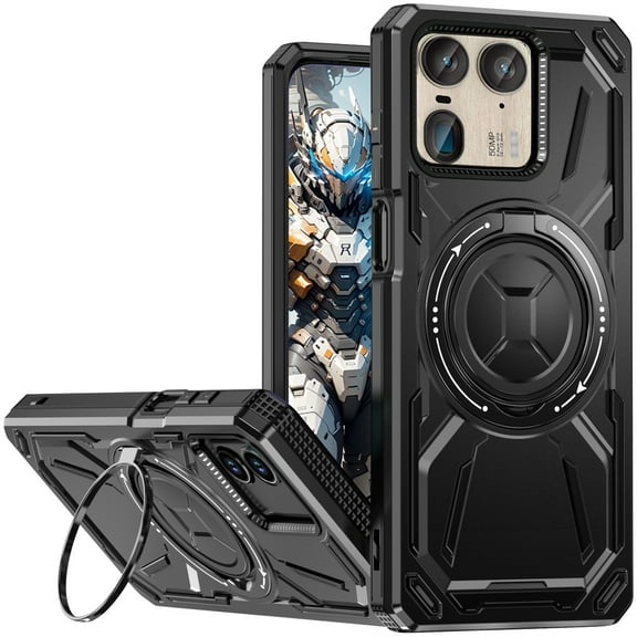 CCSmall for Moto Edge 50 Ultra Case with 360° Rotatable Ring Holder for Men, Military Shockproof Protective with Magnetic Ring Holder Case Phone Cover for Motorola Edge 50 Ultra 2HJ Black