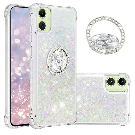 CCSmall for Samsung Galaxy A07 Case Clear Glitter Bling for Women Girl, Flowing Liquid Quicksand Sparkly Phone Cover with Diamond Ring Holder Case for Samsung A07 4G LSZ Colorful
