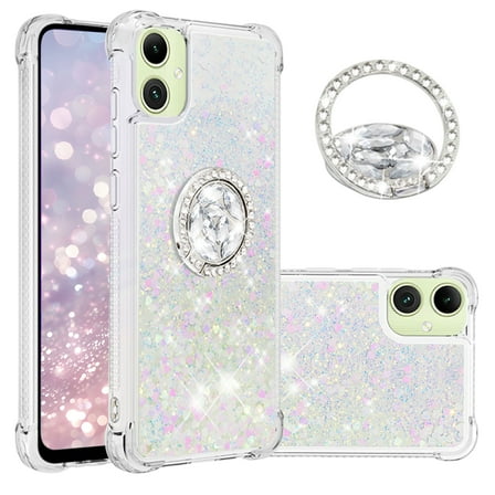 CCSmall for Samsung Galaxy A17 Case Clear Glitter Bling for Women Girl, Flowing Liquid Quicksand Sparkly Phone Cover with Diamond Ring Holder Case for Samsung 17 / GalaxyA26 LSZ Colorful