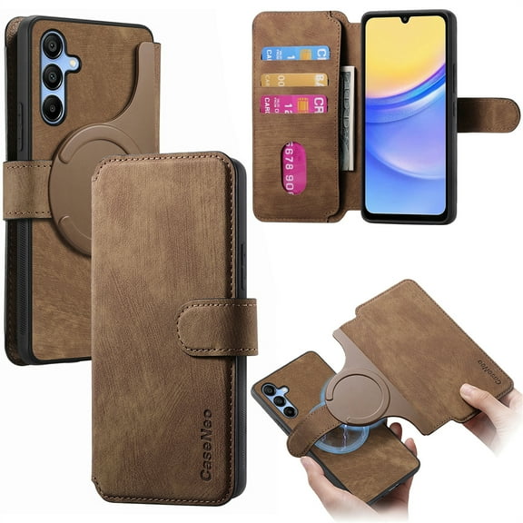 CCSmall for Samsung Galaxy A35 5G Detachable Magnetic Wallet Phone Case for Men Women, RFID Blocking Material Retro Folio Flip Leather Case Cover with Card Slots for Galaxy A35 KQX Brown