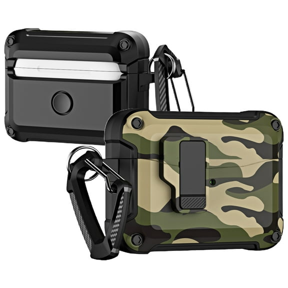 CCSmall for Samsung Galaxy Buds 3 Pro Case Camouflage with Carabiner Keychain, Full Body Shockproof Protection Cover with Secure Lock Case for Samsung Galaxy Buds3 /Buds3 Pro,Camo Green