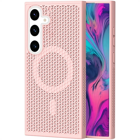 CCSmall for Samsung Galaxy S22 Plus Heat Dissipation Case with Magnetic Ring, Mesh Breathable Hollow Cellular Hole Slim Phone Case Cover for Samsung Galaxy S22 Plus SR Pink