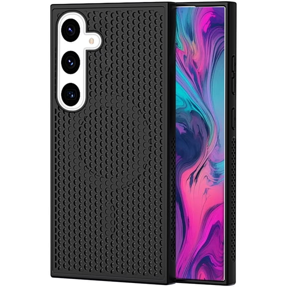 CCSmall for Samsung Galaxy S22 Plus Heat Dissipation Case with Magnetic Ring, Mesh Breathable Hollow Cellular Hole Slim Phone Case Cover for Samsung S22 Plus SR Black