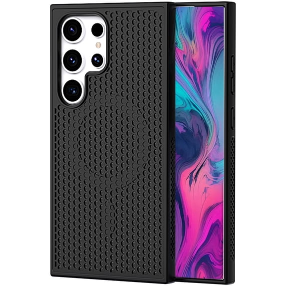 CCSmall for Samsung Galaxy S22 Ultra Heat Dissipation Case with Magnetic Ring, Mesh Breathable Hollow Cellular Hole Slim Phone Case Cover for Samsung Galaxy S22 Ultra SR Black
