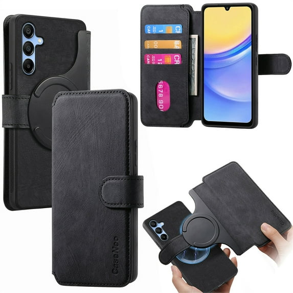 CCSmall for Samsung Galaxy S24+ Plus 5G Detachable Magnetic Wallet Phone Case for Men Women, RFID Blocking Material Retro Folio Flip Leather Case with 3 Card Slots for Galaxy S24 Plus KQX Black
