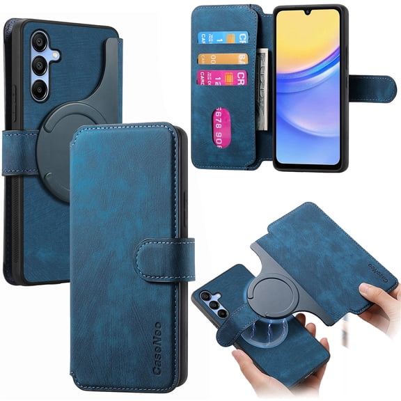 CCSmall for Samsung Galaxy S24+ Plus 5G Detachable Magnetic Wallet Phone Case for Men Women, RFID Blocking Material Retro Folio Flip Leather Case with 3 Card Slots for Galaxy S24 Plus KQX Blue