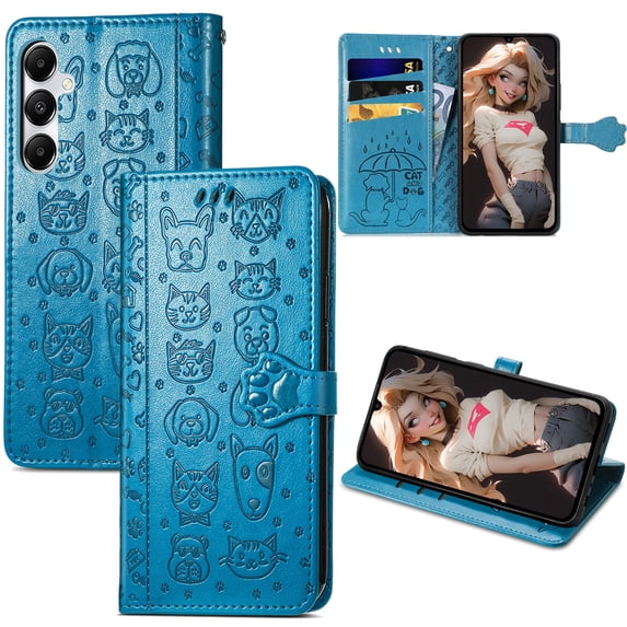 CCSmall for Samsung Galaxy S24 Plus Wallet Case (Not S24) with Card Holder for Women, Cute Cat Dog Cartoon Style PU Leather Flip Phone Cover Case with Kickstand for Samsung S24 Plus MG Blue
