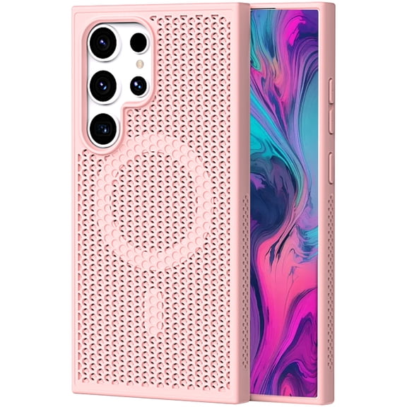 CCSmall for Samsung Galaxy S24 Ultra (Not S24) Heat Dissipation Case,Mesh Breathable Cooling Hollow Cellular Hole Magnetic Hard PC Shockproof Protective Cover for Samsung Galaxy S24 Ultra SR Pink