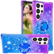 CCSmall for Samsung Galaxy S25 Ultra Clear Case Glitter for Girls, Liquid Sparkle Bling Cute Case with Kickstand Gradient Quicksand Cover for Samsung S25 Ultra JB Purple Navy